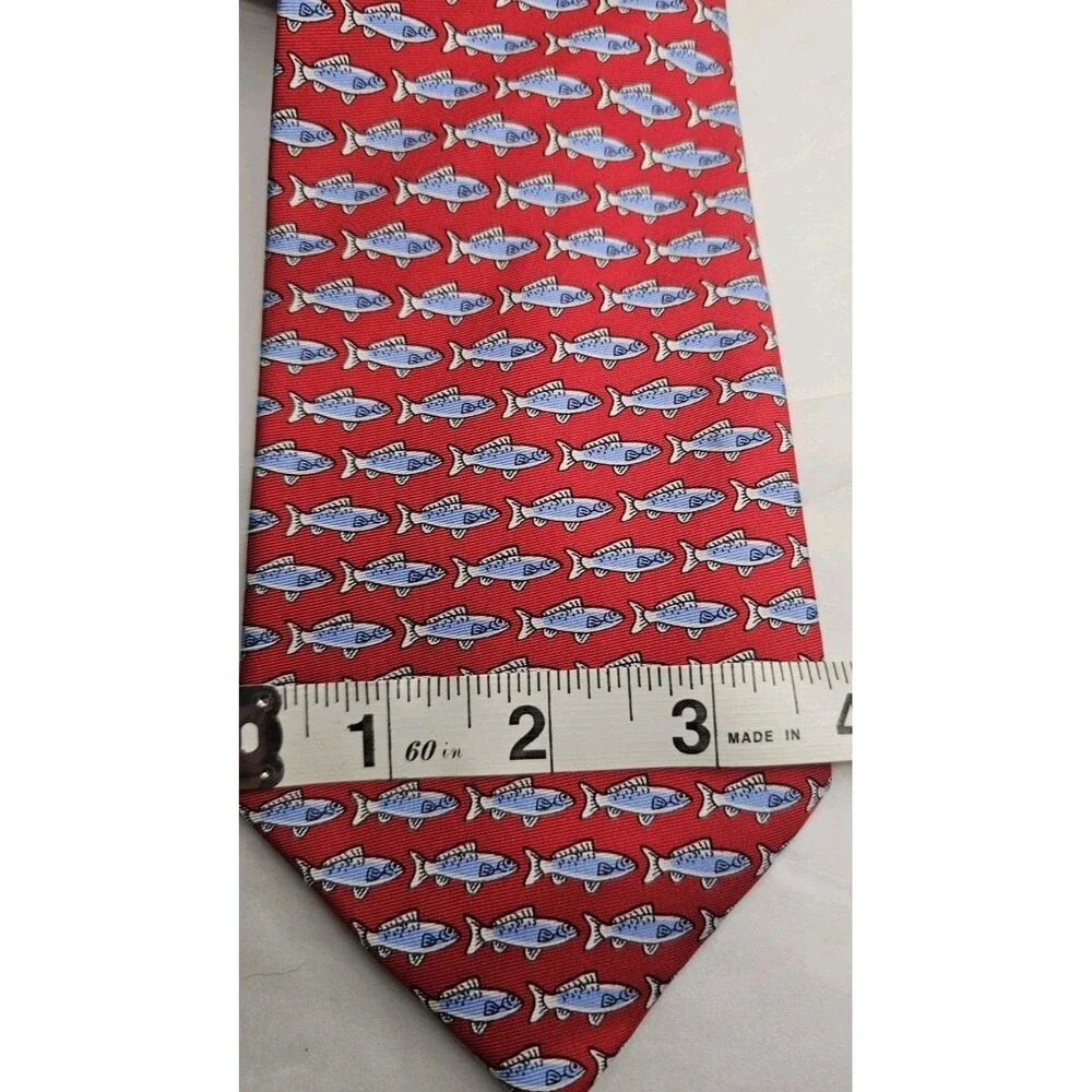 Sero New England Classics Red Fish Print Silk Tie Sardine Novelty Necktie